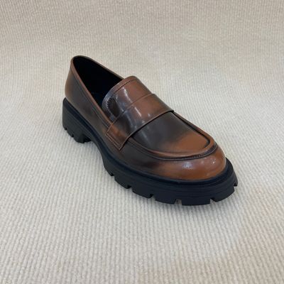 Microfiber Brown Platform Loafers Women Casual Leather Platform Loafers