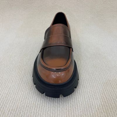 Microfiber Brown Platform Loafers Women Casual Leather Platform Loafers