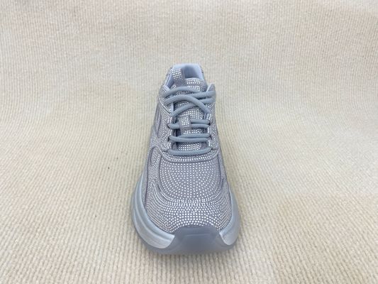 Women fashion sport shoes with bling rhinestone breathable upper grey black