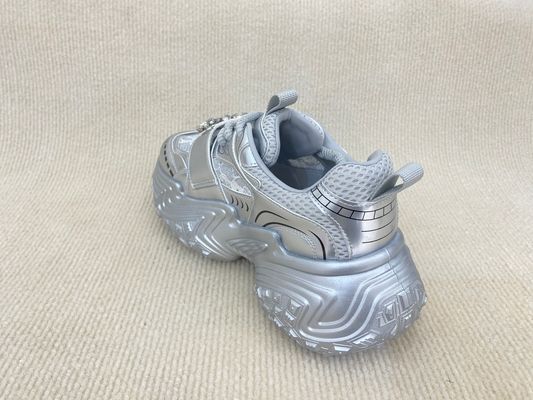 Silver White Fashion Sneakers With Paillette Cristal Breathable Mesh And Low Cut