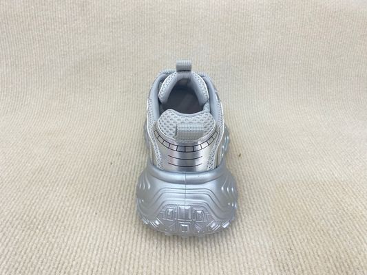 Silver White Fashion Sneakers With Paillette Cristal Breathable Mesh And Low Cut