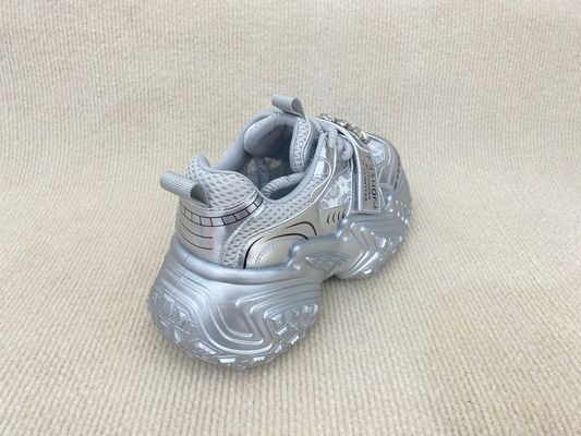 Silver White Fashion Sneakers With Paillette Cristal Breathable Mesh And Low Cut