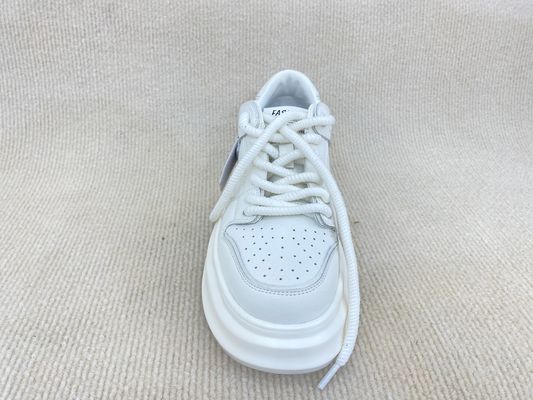 Women white sneakers with thick soled and breathable mesh upper genuine leather