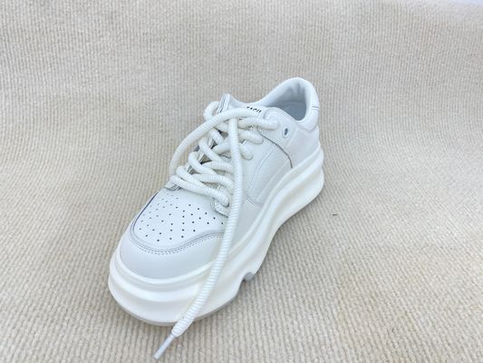 Women white sneakers with thick soled and breathable mesh upper genuine leather