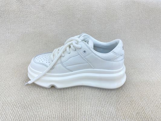 Women white sneakers with thick soled and breathable mesh upper genuine leather