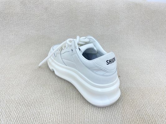 Women white sneakers with thick soled and breathable mesh upper genuine leather