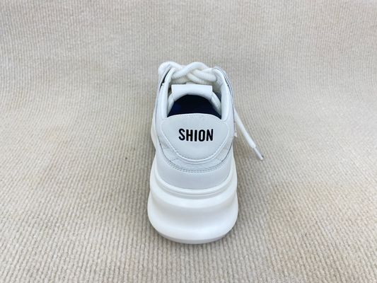 Women white sneakers with thick soled and breathable mesh upper genuine leather