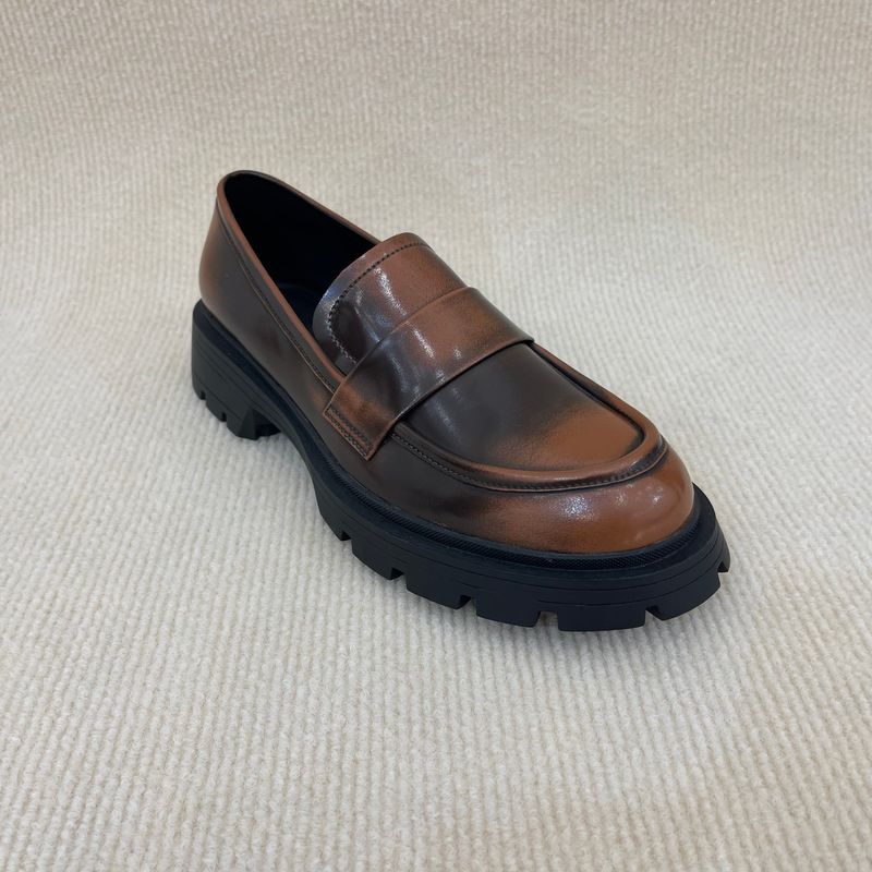 Microfiber Brown Platform Loafers Women Casual Leather Platform Loafers